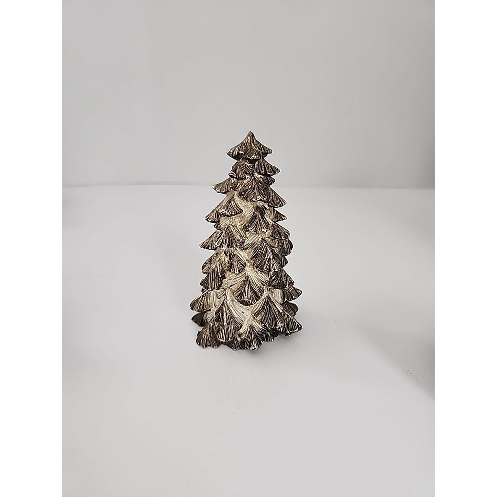 Vintage Silver Metal evergreen tree Christmas table decor Heavy 5" Tall